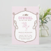 Pink Gingham Cowboy Baby Shower Vintage Preppy  招待状 (スタンド正面)