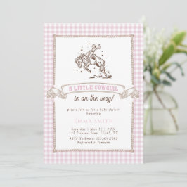 Pink Gingham Cowboy Baby Shower Wild West Vintage 招待状