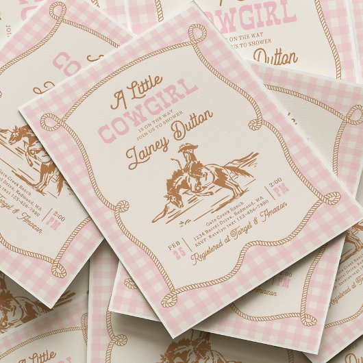 Pink Gingham Cowgirl Baby Shower Invitation 招待状