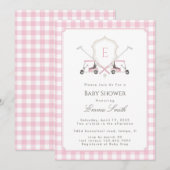 Pink Gingham Crest Monogram Golf Baby Shower 招待状 (正面/裏面)