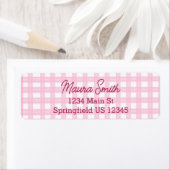 Pink Gingham cute return address ラベル (インサイチュ)