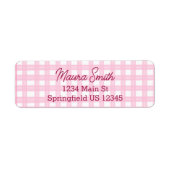 Pink Gingham cute return address ラベル (正面)