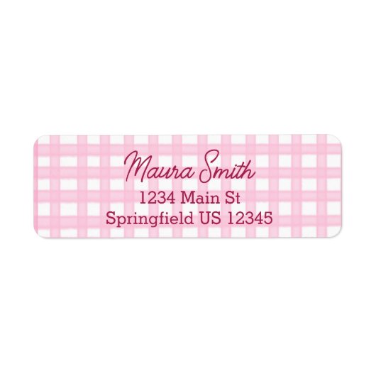 Pink Gingham cute return address ラベル (正面)