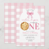 Pink Gingham Cutie Pie First Birthday Invitation 招待状 (正面/裏面)