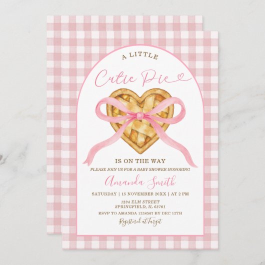 Pink Gingham Cutie Pie is on the way  招待状 (正面/裏面)