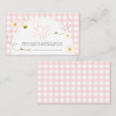 Pink Gingham Daisy Bee Baby Shower Diaper Raffle エンクロージャーカード (正面/裏面)