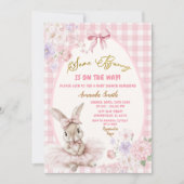 Pink Gingham Easter Some Bunny Floral Baby Shower 招待状 (正面)