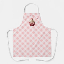 Pink Gingham Faux Crochet Cupcake Bakery エプロン