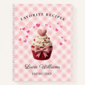 Pink Gingham Faux Crochet Cupcake Bakery  ノートブック (正面)
