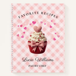 Pink Gingham Faux Crochet Cupcake Bakery  ノートブック
