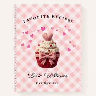Pink Gingham Faux Crochet Cupcake Bakery  ノートブック