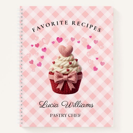 Pink Gingham Faux Crochet Cupcake Bakery  ノートブック (正面)