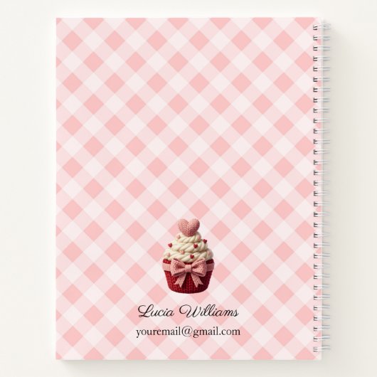 Pink Gingham Faux Crochet Cupcake Bakery  ノートブック (裏面)