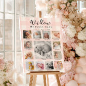 Pink Gingham First Birthday Photo Timeline ポスター