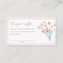 Pink Gingham Floral Bouquet Diaper raffle エンクロージャーカード
