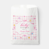 Pink Gingham Floral Bow Baby Shower Favor Bags フェイバーバッグ (正面)