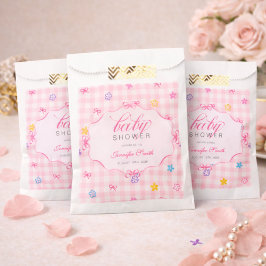 Pink Gingham Floral Bow Baby Shower Favor Bags フェイバーバッグ