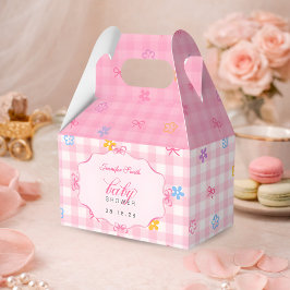Pink Gingham Floral Bow Baby Shower Favor Boxes フェイバーボックス