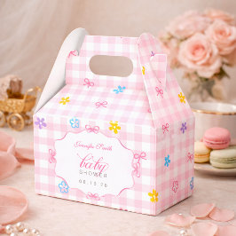 Pink Gingham Floral Bow Baby Shower Favor Boxes フェイバーボックス