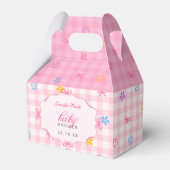 Pink Gingham Floral Bow Baby Shower Favor Boxes フェイバーボックス (正面サイド)