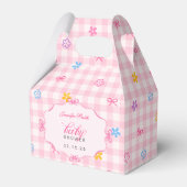 Pink Gingham Floral Bow Baby Shower Favor Boxes フェイバーボックス (正面サイド)