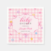 Pink Gingham Floral Bow Baby Shower Napkins スタンダードカクテルナプキン (正面)