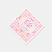 Pink Gingham Floral Bow Baby Shower Napkins スタンダードカクテルナプキン (角)