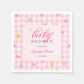 Pink Gingham Floral Bow Baby Shower Napkins スタンダードカクテルナプキン (正面)