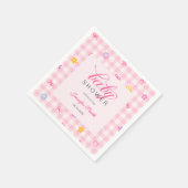Pink Gingham Floral Bow Baby Shower Napkins スタンダードカクテルナプキン (角)