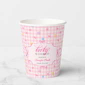 Pink Gingham Floral Bow Baby Shower Paper Cups 紙コップ (裏面)