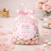 Pink Gingham Floral Bow Baby Shower Sticker ラウンドシール