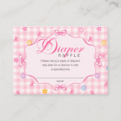 Pink Gingham Floral Bow Diaper Raffle Insert Card エンクロージャーカード (正面)