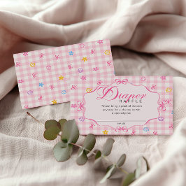 Pink Gingham Floral Bow Diaper Raffle Insert Card エンクロージャーカード