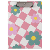 Pink Gingham Floral Pattern – Retro Cute Flower  クリップボード (正面)