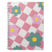 Pink Gingham Floral Pattern – Retro Cute Flower  ノートブック (正面)