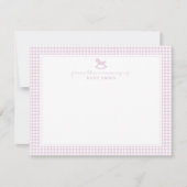 Pink Gingham Girl Nursery Note Card 案内状 (正面)