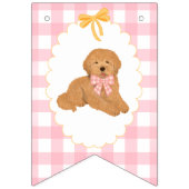 Pink Gingham Golden Doodle Birthday バンティングフラッグ (第1の旗)