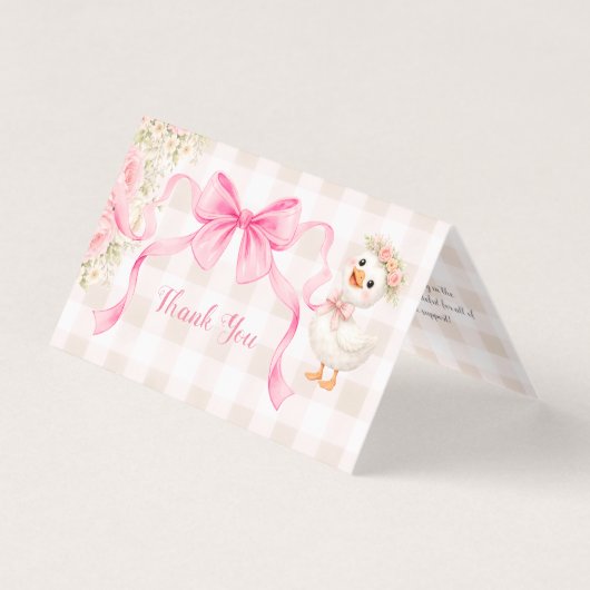 Pink Gingham Goose Baby Shower Folded Thank You  (正面)
