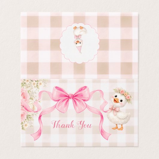 Pink Gingham Goose Baby Shower Folded Thank You  (外部フラット)