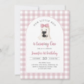 Pink Gingham Halloween Ghost Girl 1st Birthday 招待状 (正面)