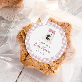 Pink Gingham Halloween Ghost Girl Baby Shower ラウンドシール