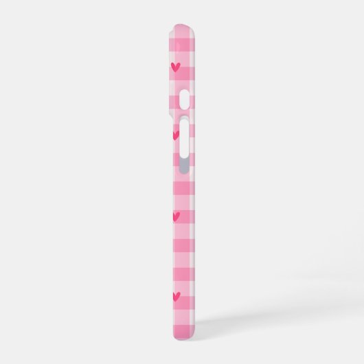 Pink Gingham Heart Phone Case iPhone 16ケース (左側面)