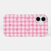 Pink Gingham Heart Phone Case iPhone 16ケース (裏面横)