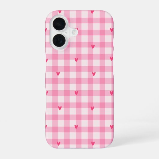Pink Gingham Heart Phone Case iPhone 16ケース (裏面)
