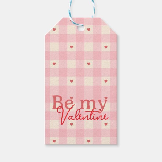 Pink Gingham Hearts Valentine  ギフトタグ (正面)