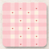 Pink Gingham Hearts Valentine  コースター (正面)