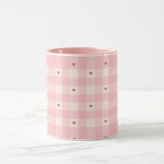 Pink Gingham Hearts Valentine  マグカップ (中央)