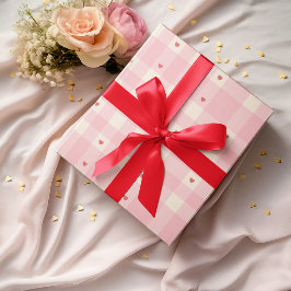 Pink Gingham Hearts Valentine Wrapping Paper ラッピングペーパー