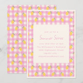 Pink Gingham Lemon Fruit Summer Soiree Party  招待状 (正面/裏面)