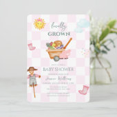 Pink Gingham Locally grown Farmer Baby Shower 招待状 (スタンド正面)